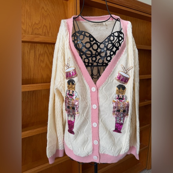 Grace + Emma Cream and Pink Nutcracker Cardigan - Picture 4 of 9